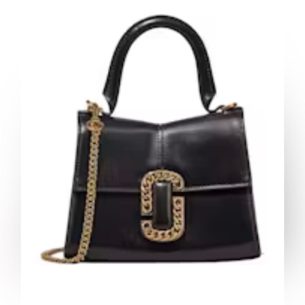 Marc Jacobs St Marc Black Bag with Gold tone chain crossbody strap Pristine